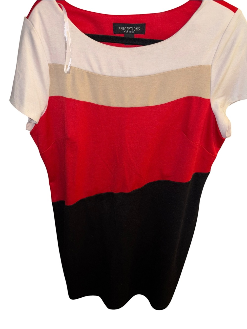 Perceptions Red, Cream & Tan Colorblock Midi Dress